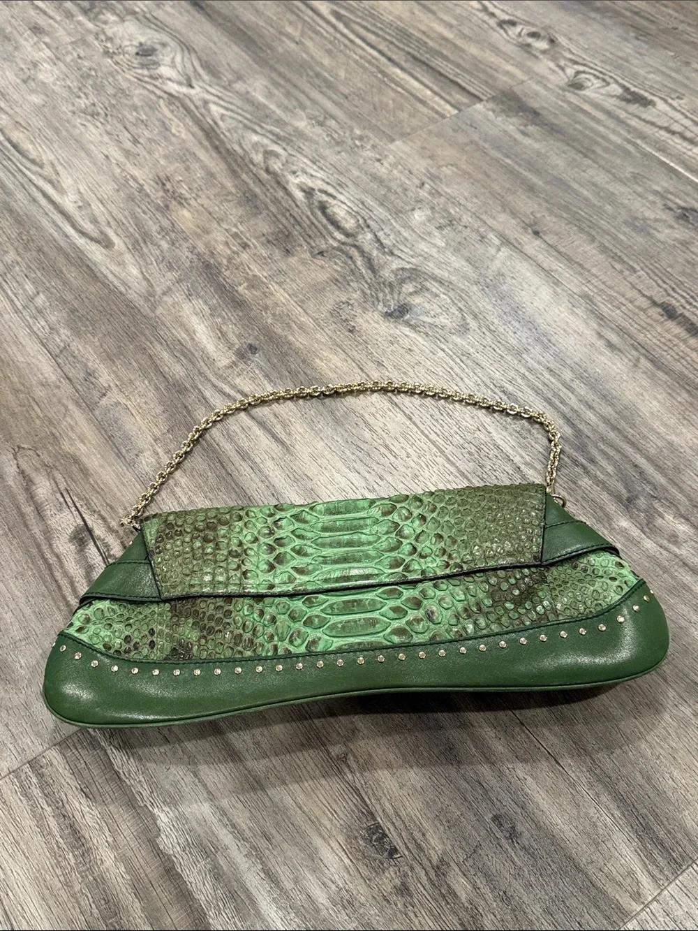 Tom Ford for Gucci 2004 Green Python Horsebit Chain Clutch Shoulder Bag Rare